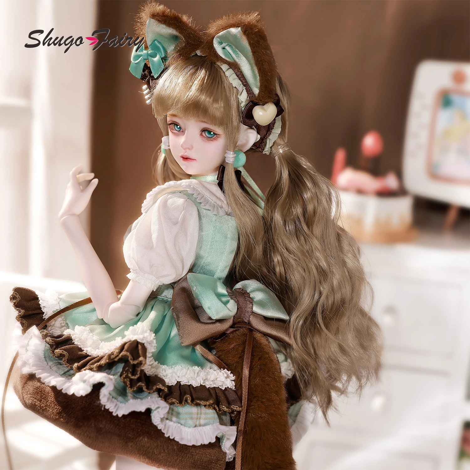 BJDドール 1/4 ベリンダC ミントチョコレートキトゥン フルセット ロリータファッション 曲線美 レジン製 アートドール ロング コレクタブルフィギュア シュガフェアリー