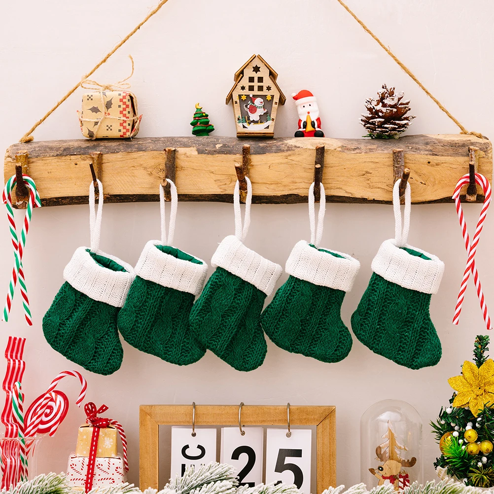 

6pcs Knitted Socks Stocking Accessories Green Color Xmas Tree Xmas Decoration Decorations Hanging Gift Bag DIY nament