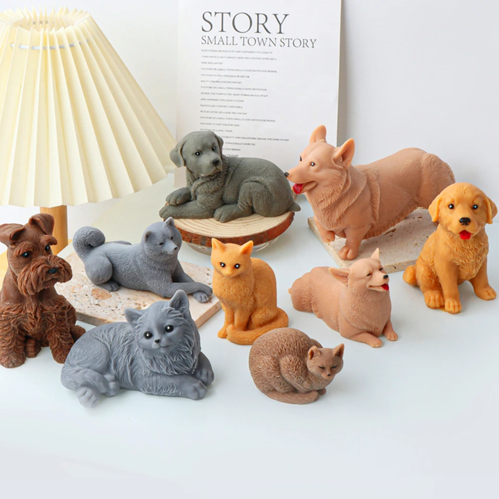 3D Statue Pet Candle Silicone Mold DIY Animal Cat Dog Handmade Soap Gypsum Resin Fondant Baking Mould Home Decor Gifts