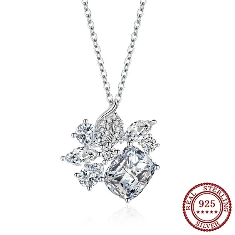 

925 sterling silver color treasure set Asche yellow diamond leaf necklace Argyll pink square diamond collarbone chain pendant