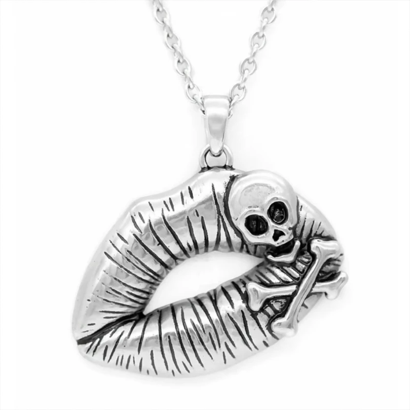 Trendy Skull Lips Pendant Necklace With Sturdy Alloy Materials Craftsmanship