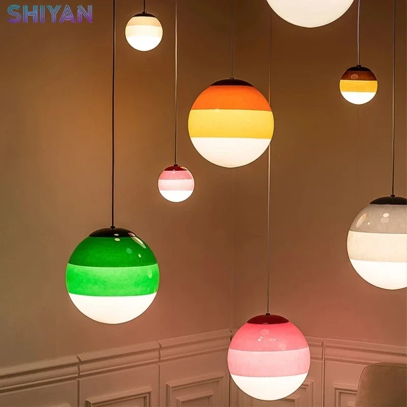 Modern Creative Colored Glass Ball LED Chandelier Restaurant Living Room Bedroom Hotel Art Pendant Lamp Home Decor Light Fixture