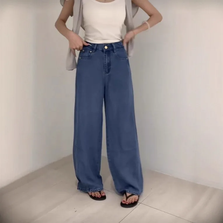 Wide Leg Pants Mom Jeans Women Vintage Denim Trousers Stretch High Waist Washed Distressed Streetwear Basic Floor Length 2025