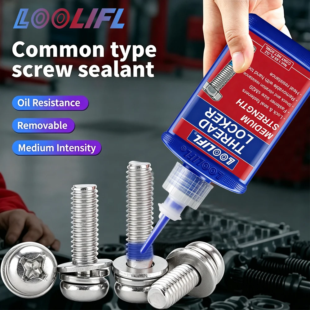 Selante de Rosca 50ml de Força Média, Removível, Anti-afrouxamento, Resistente a Óleo, Cola de Fixação de Rosca para Parafusos, Porcas e Fixadores