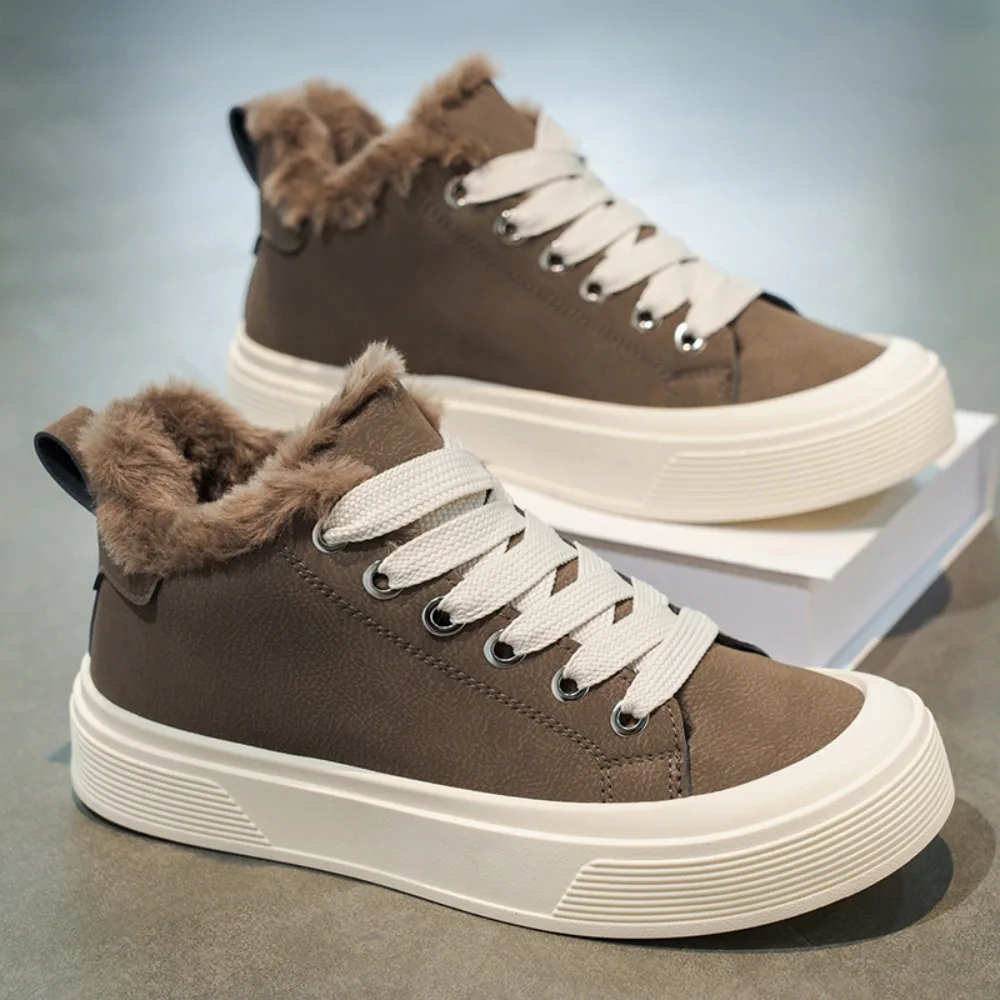 

2025 Frosted Cowhide Winter Vulcanized Shoes Warm Sneaker Snow Shoes Flat Platform Sneaker Trendy Shoes man Large Size