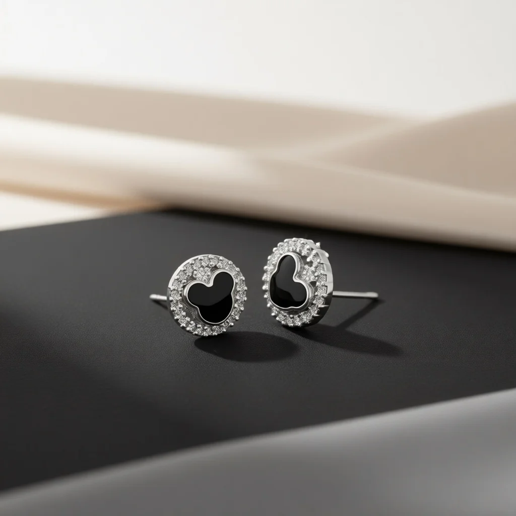 Round Cartoon Mouse Silhouette Stud Earrings Pave Zircon Halo Rim Enamel Inlay Cute Style Daily Casual Travel Jewelry