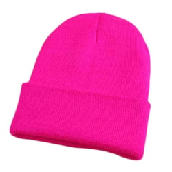 Gorro de ganchillo para mujer, hombre, niño y niña, gorros de punto Unisex de Color fluorescente, accesorios salvajes, Otoño e Invierno