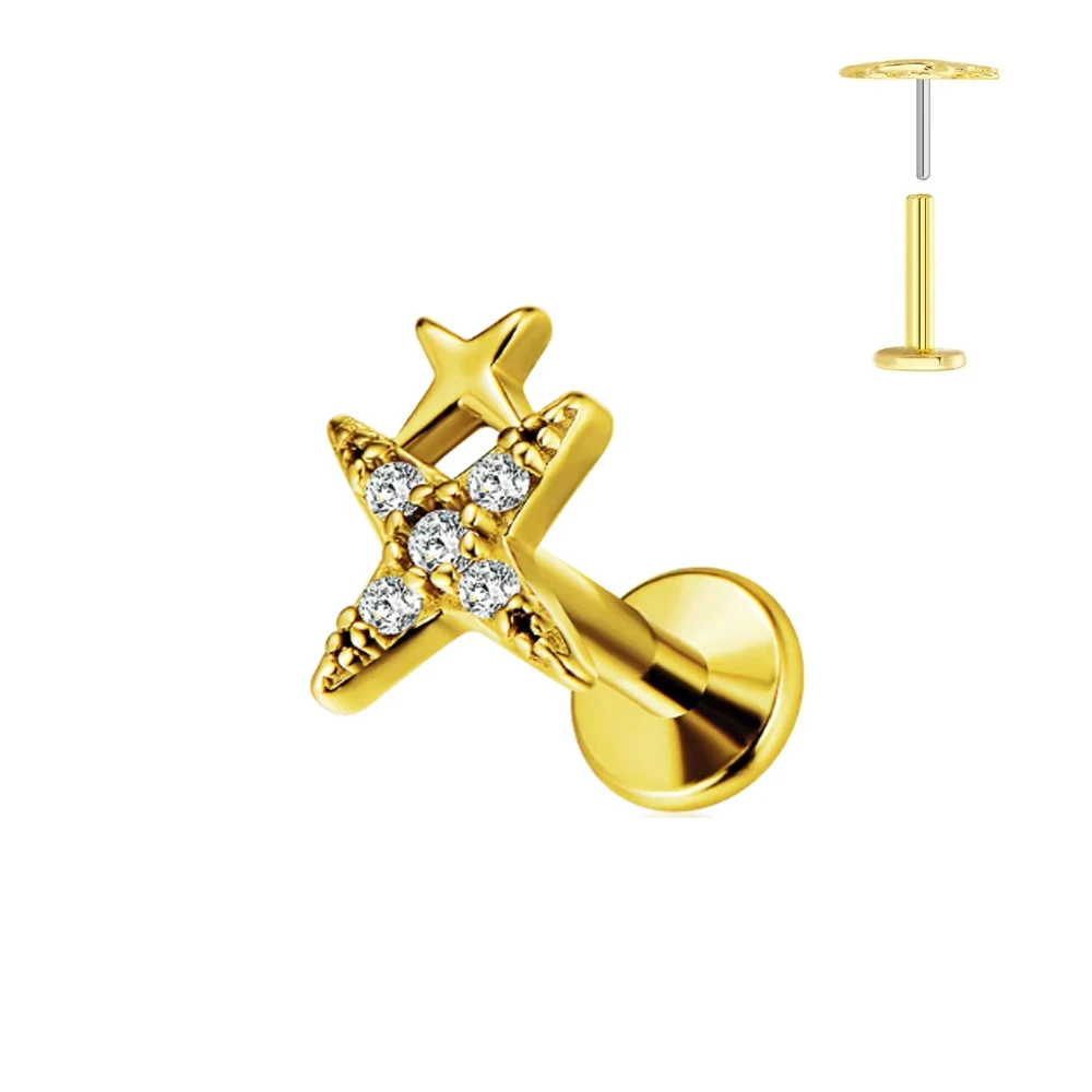 G23 Titanium Moon Labret Piercing  Push In Earring Stud star Threadless Cartilage Flatback Nose Stud Piercing Body Jewelry