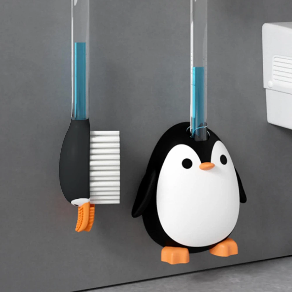 Penguin Shape Silicone Toilet Brush with Holder Soap Dispensing Toilet Scrubber Brush Toilet Cleaner Wc Bathroom Cleaning Tools