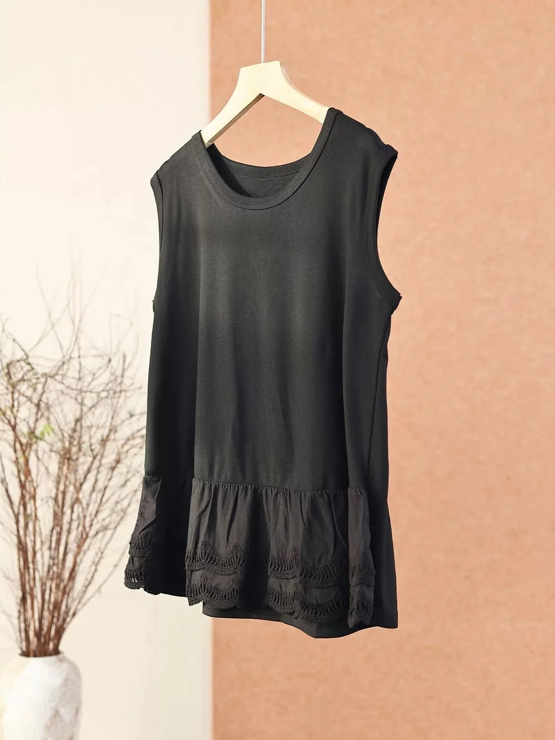 New Lace Strap Vest Women's plus Size Loose Belly Concealing Slimming Inner Wear Outerwear Artistic Base Sleeveless Top