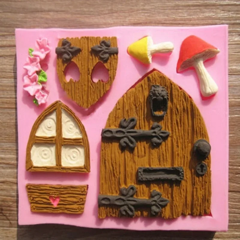 Kitchen Supplies Wooden Cartoon Door Chocolate Mould Baking Mould Decorating Silicone Fairy House Door 3D Cake Mold