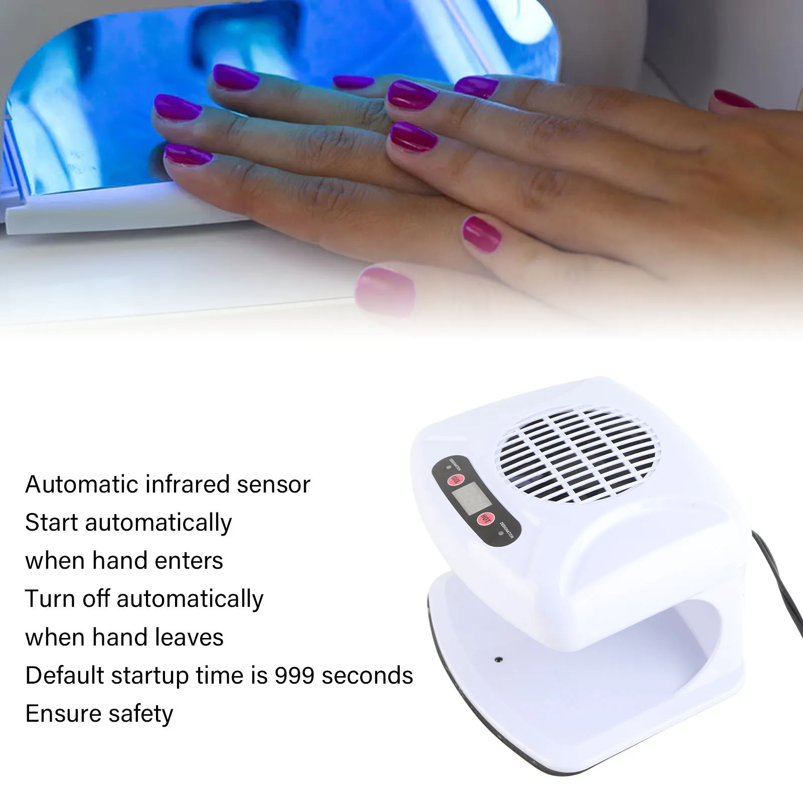 ZK40 싱글 핸드 네일 에어 드라이어 따뜻한 시원한 바람 자동 센서 네일 팬 블로우 드라이어 가정용 살롱 화이트 US 플러그 110V