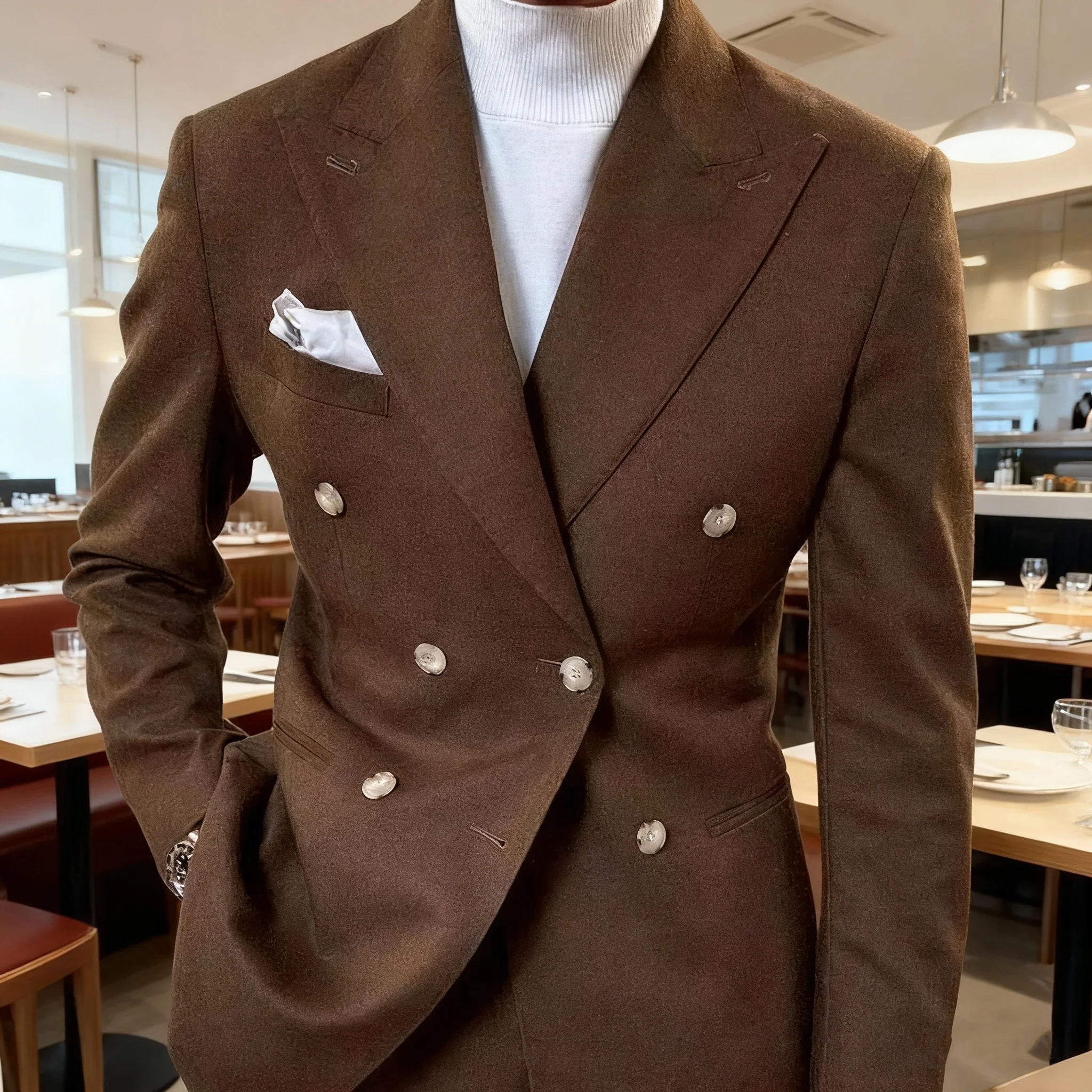 

High Quality Men Suit 2 Pieces (Jacket+Pants) British Slim Fit Double Breasted Fashion Handsome Groom Wedding Dress Warm Set
