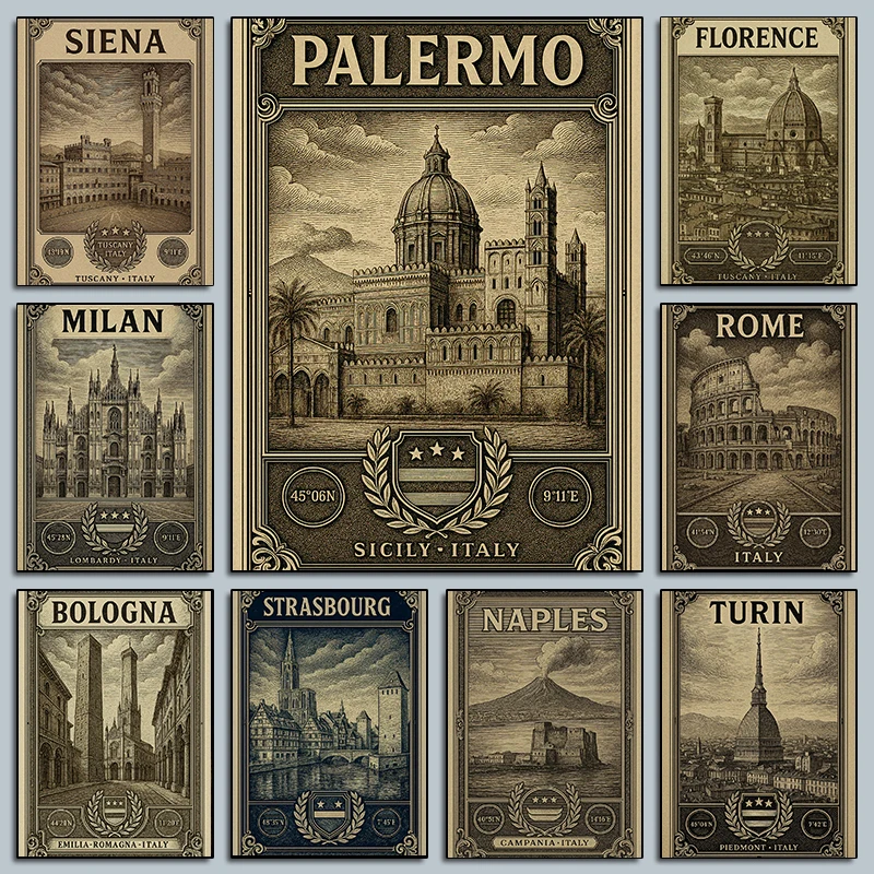 Italy Vintage Travel Urban Landscape Posters Colosseum Bologna Modern Prints Canvas Painting Wall Art Pictures Home Room Decor