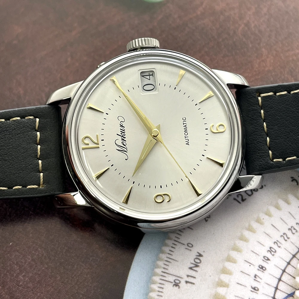 Новые деловые часы Merkur с автоматическим механическим механизмом, отличный календарь с сапфировым стеклом, классический 38 мм с сапфировым стеклом, Relogio Masculino