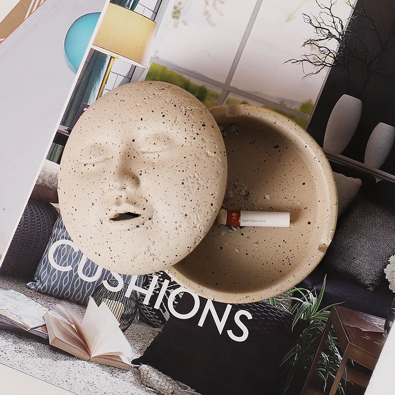 Creative Face Resin Ashtray Abstract Interesting Portrait Cigar Ashtray Cover Band Desktop Storage Container Outdoor