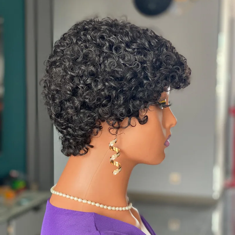 200% Density Short Curly Human Hair Wigs Real Human Hair, Machine - Made Woolly Curls for A Charming and Voluminous Look