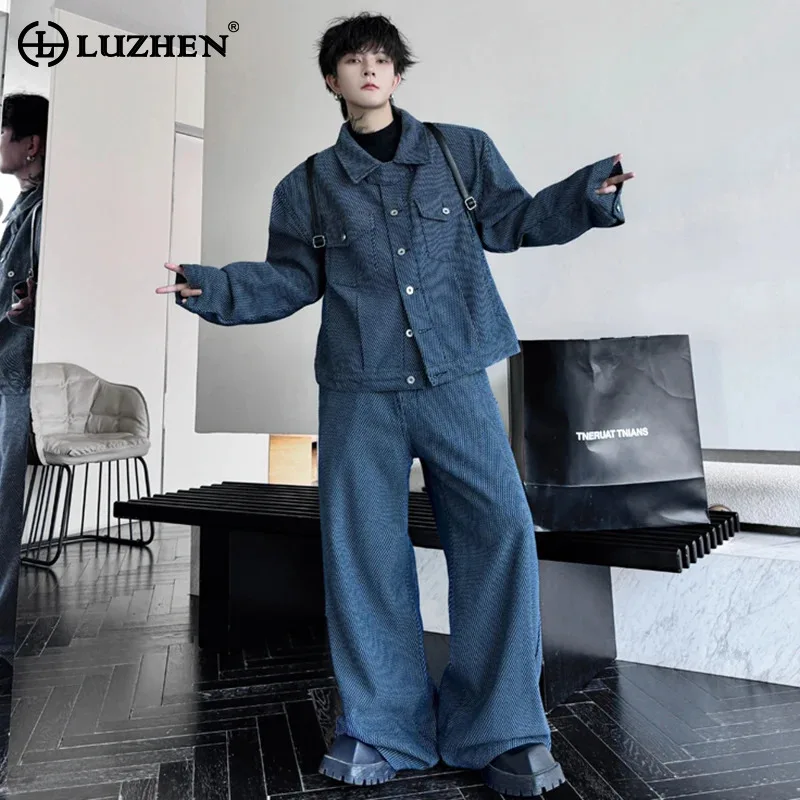 

LUZHEN 2024 Autumn New Stylish Handsome Long Sleeve Jacket Two Piece Sets Fashion Baggy Streetwear Men's Straight Pants LZ4694