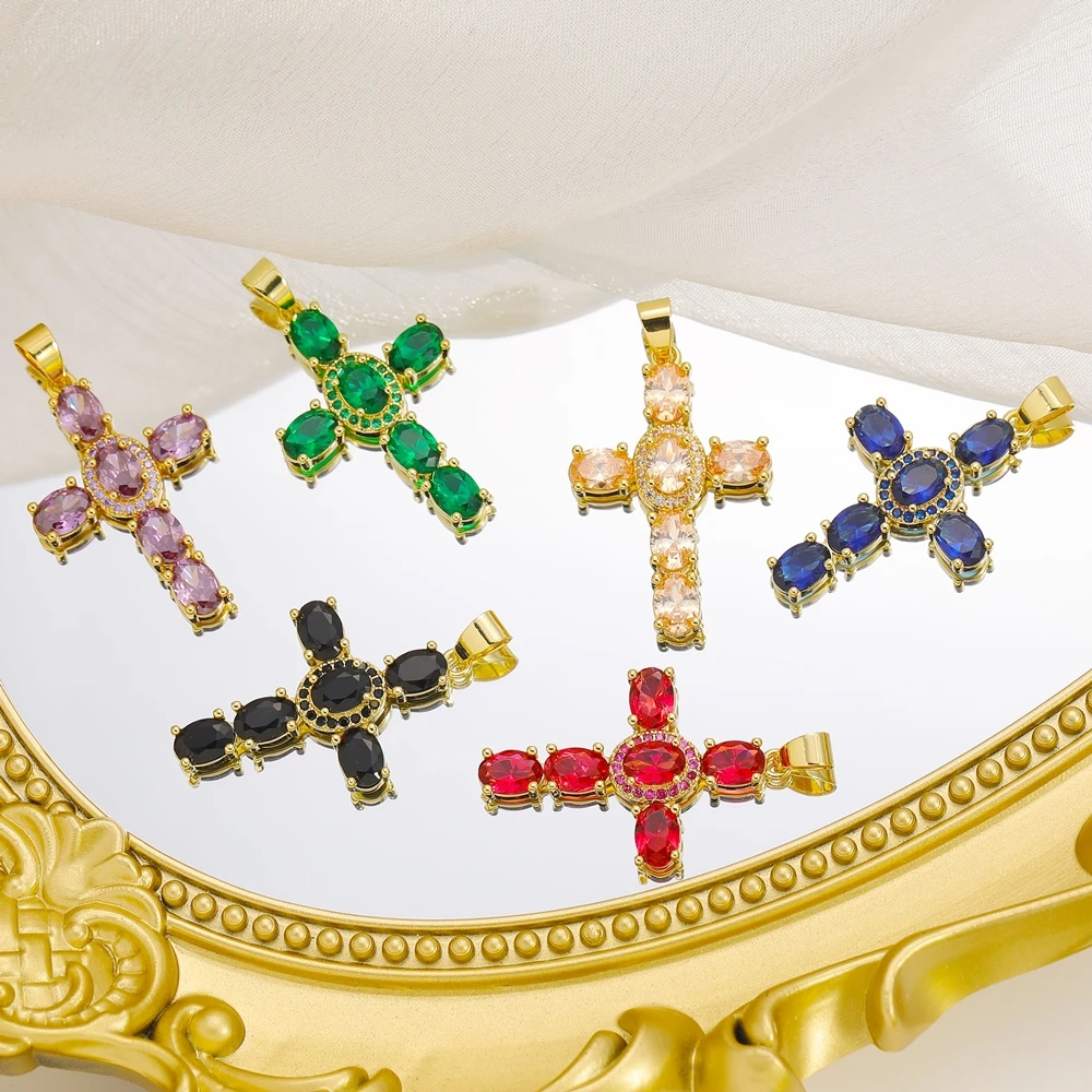 Juya DIY Religious Catholic Rosary Jewelry Making Handmade 18K Real Gold Plated Opal Shell Christian Cross Charms Supplies