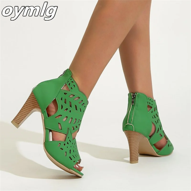 

2023 Summer Roman Thick Heel Sandals Laser Faced High Heel Outwear Fish Mouth Open Toe Large Women's Shoes high heels