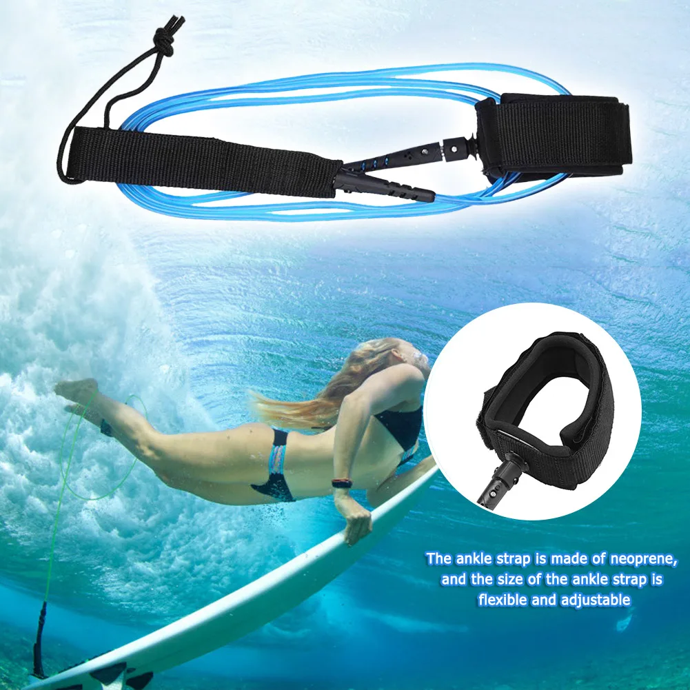 Trela ​​de tornozelo para prancha de surf de 6 pés, elástica, prancha de surf, corda de perna longa