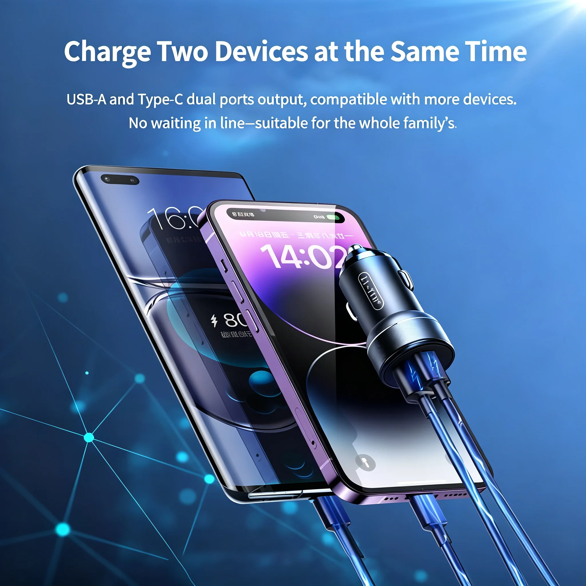 Car USB+PD Fast Car Charger Dual Port Quick Charge  Adapter 12V-24V Universal for Smartphones Tablets  Adapter for iPhone Samsun