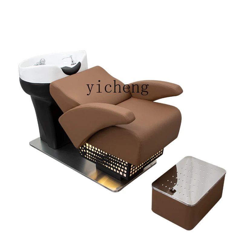 

Tqh Internet Celebrity Hairdressing Flushing Bed Barber Shop Ceramic Basin Stainless Steel Half Lying Shampoo Chair