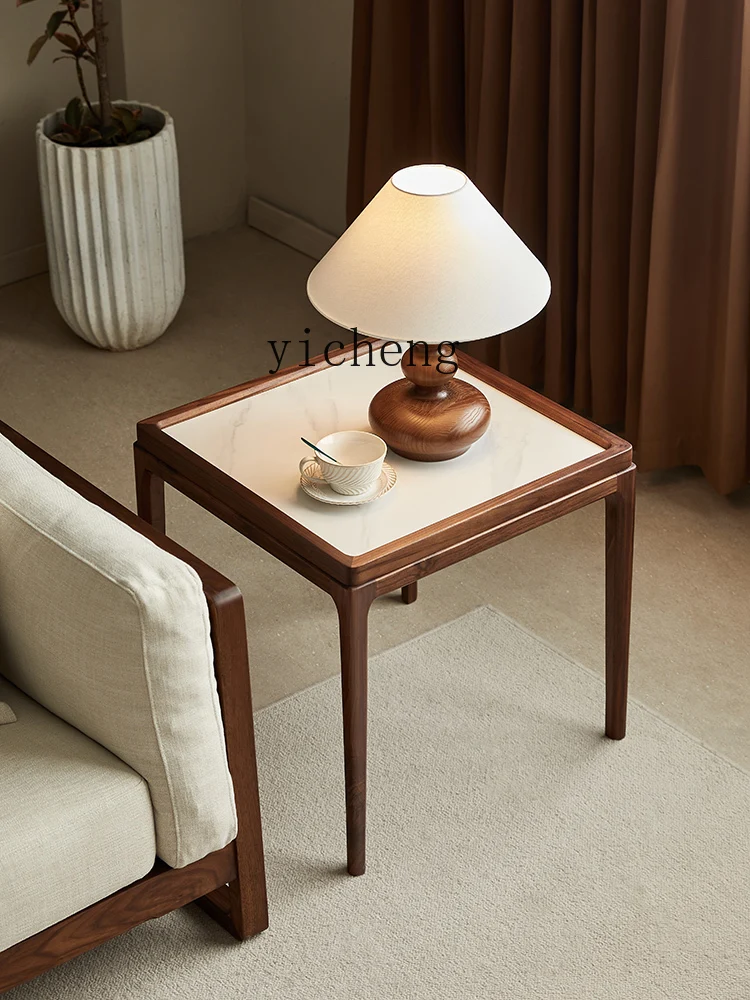 

ZYA Home Living Room Sofa Small Square Table Black Walnut Solid Wood Corner Table Simple Light Luxury Rock Board Side Table