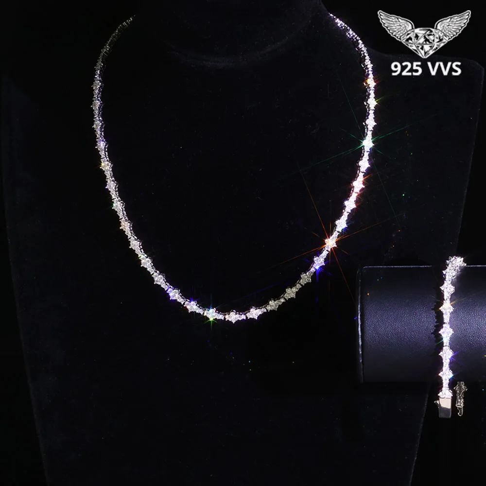 

Hot Sell Moissanite Tennis Chain Fine Jewelry 925 Silver Women Bracelet Iced Out Mixed Design Flower Cross Necklace