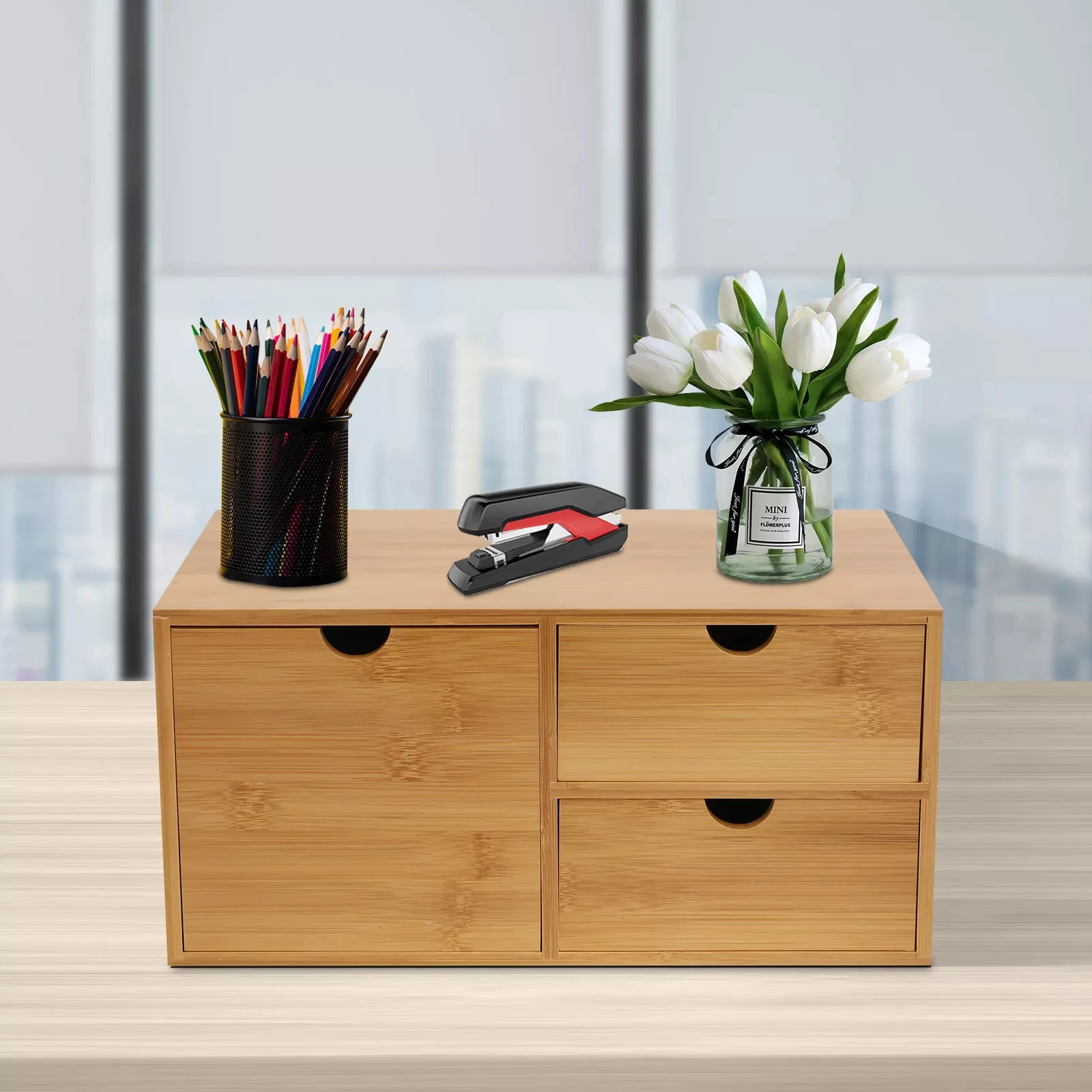 

Bamboo Tabletop Organizer with Drawer, Storage & Organization Box for Home