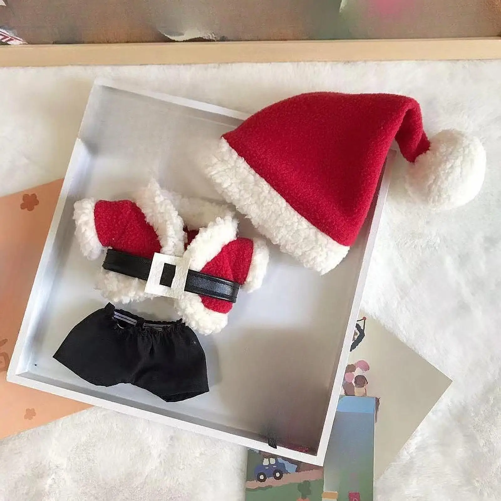 Roupas de boneca de pelúcia de 17cm, roupas de papai noel, acessórios de boneca de pelúcia macia, fofos