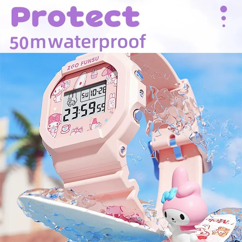 Sanrio LED Digital Watchs Melody Watch Student Versatile Silicone Watch Children\'s Wrist Watch Waterproof Sports Kids Clock Gift