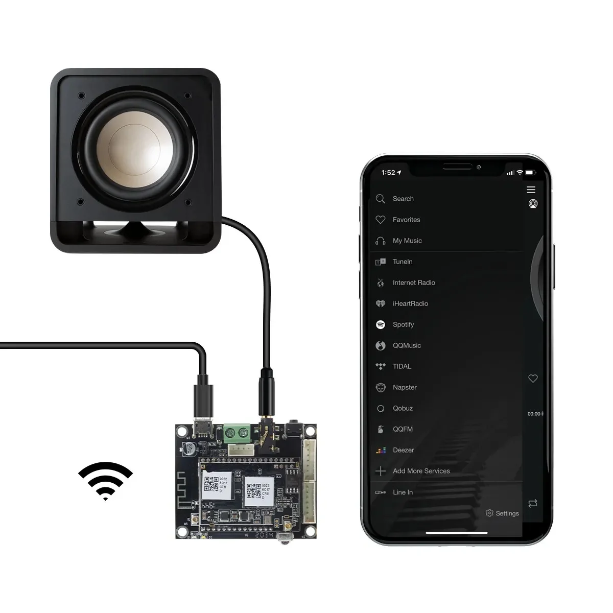 Up2Stream Mini Bluetooth Audio Receiver Board Bluetooth 5.0 Wireless Stereo Music Module Multiroom DIY WIFI Audio Board