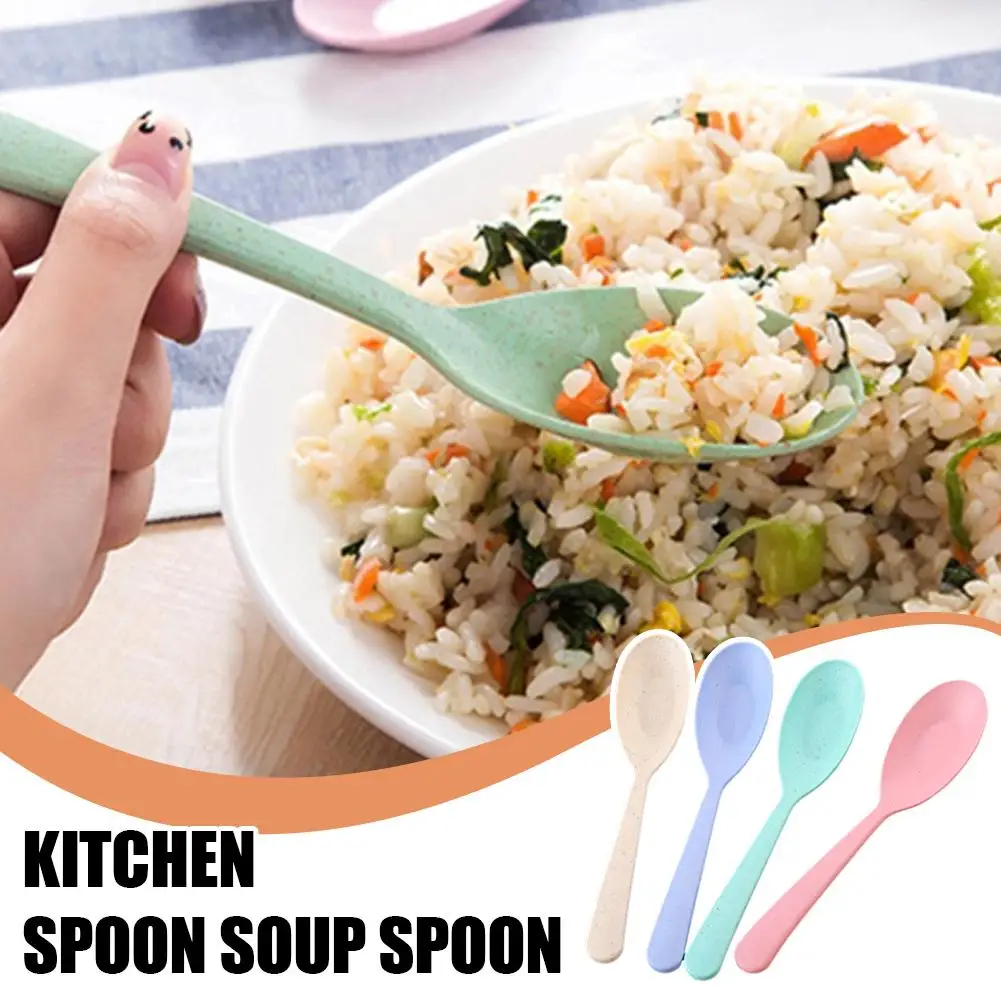Cucharas de paja de trigo de 4 colores, apto para lavavajillas en microondas, cuchara para gachas, cuchara de arroz ecológica para niños, juegos de utensilios de cocina