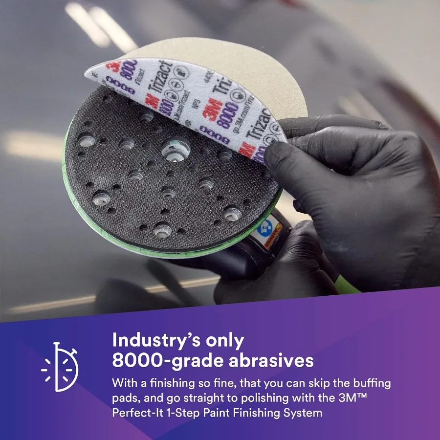 แผ่นขัด 3M Trizact Hookit Foam Backing Abrasive Disc 30802 สำหรับซ่อมรอยชน ขัดรอยขีดข่วน ผสมสีแผง ขนาด 6 นิ้ว เกรด 3000 และ 8000 จำนวน 10 ชิ้น