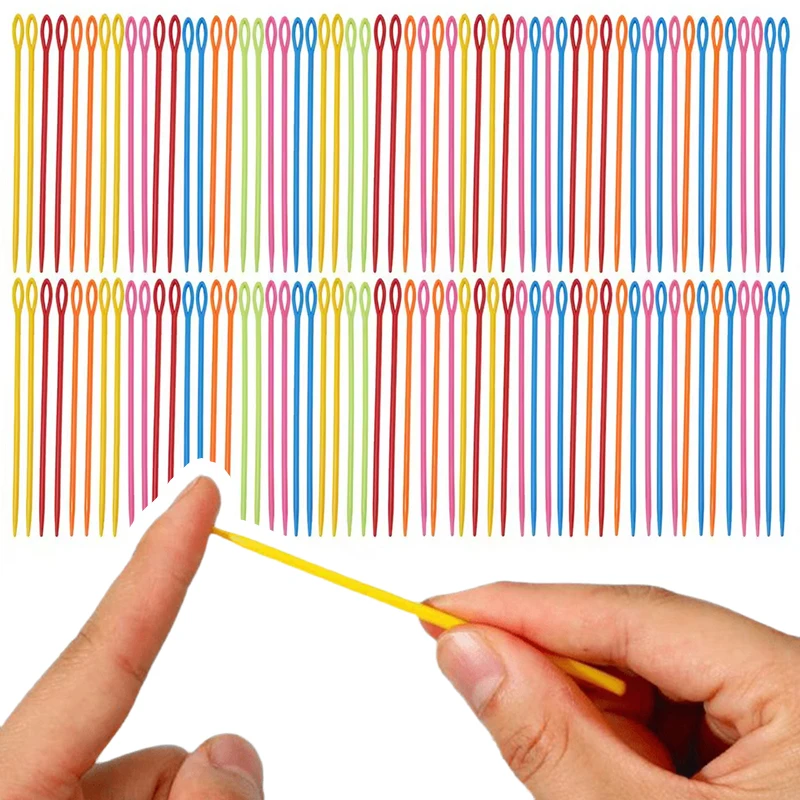 80/160PCS Large Eye Sewing Needles Random Mixed Color Plastic Yarn Knitting Weaving Tools for Sweater Handmade Craft Project ZYF