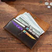 Leather Long Wallet with Snap Closure, Vintage Card Holder Money Pocket Multifunctional Clutch Coin Purse for Women Men