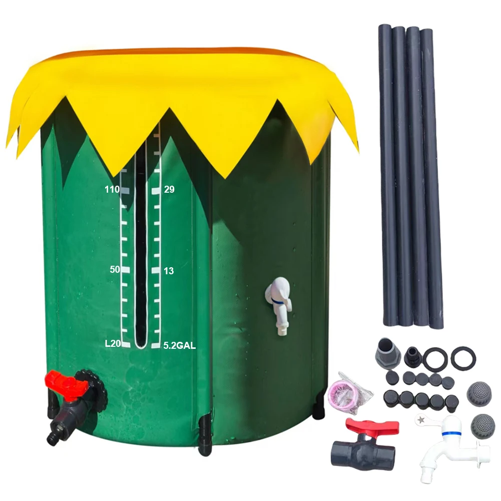 

52 Gallon Water Barrel Collector with Three Spigots Rain Collection System Collapsible PVC Garden Water Catcher