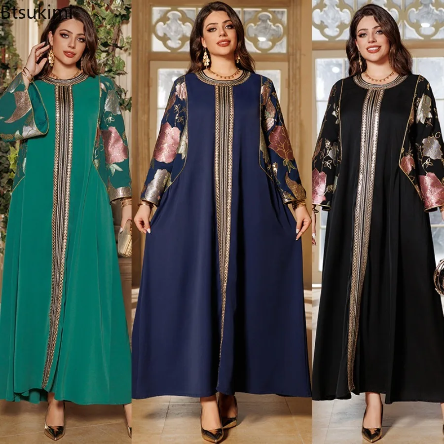 

Ramadan Muslim Fashion Abayas Women's Sequins Embroidery Evening Dresses Arabic Dubai Kaftan Modest Robe Elegant Vestidos Femme