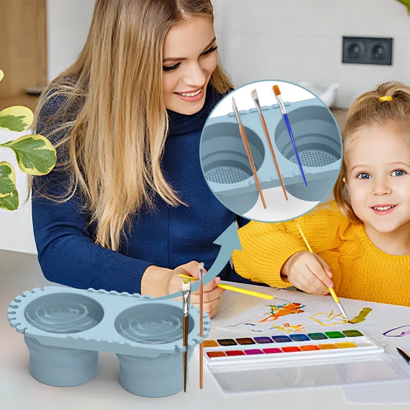 Portable Foldable Paint Brush Washer Silicone Mini Wash Water Bucket Holder Cup Watercolor Acrylic Oil Painting Cleaner