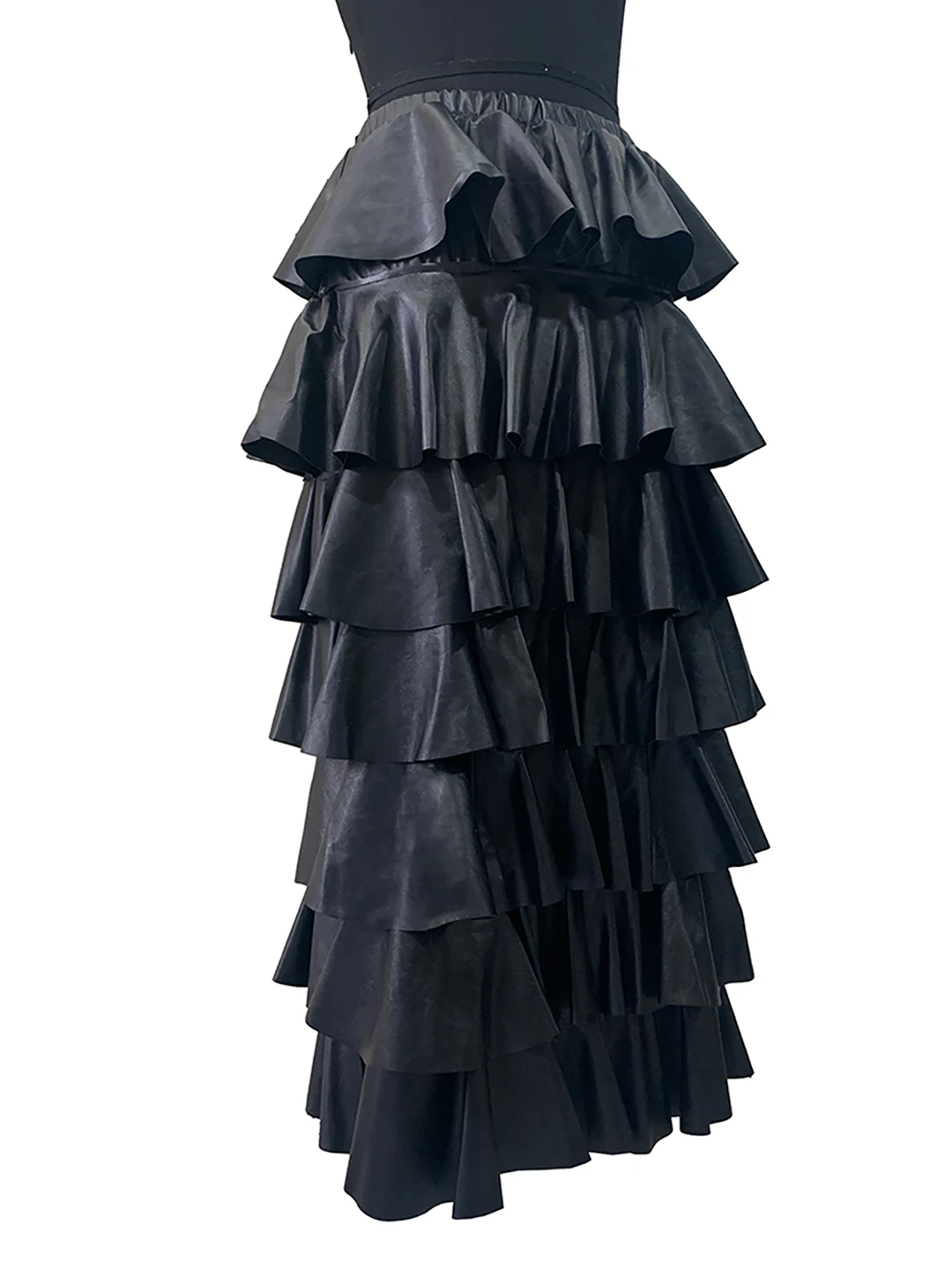 Nerazzurri High Waist PU Leather Skirt Black Asymmetrical A-Line  Dress Elegant Women's Spring Summer Autumn Fashion