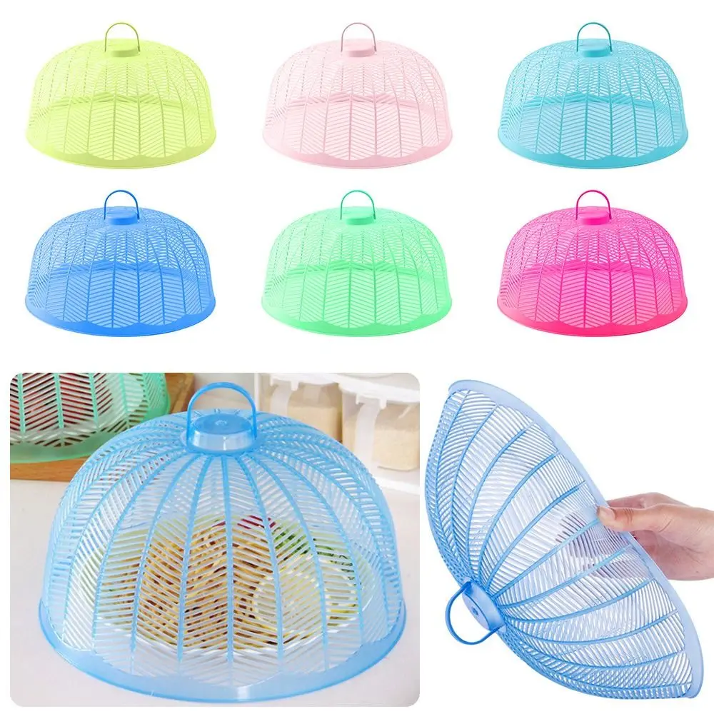 Portable Plastic Food Cover Dustproof Breathable Vegetable Cover Anti Mosquito Fly Round Dish Protector Home Kitchen