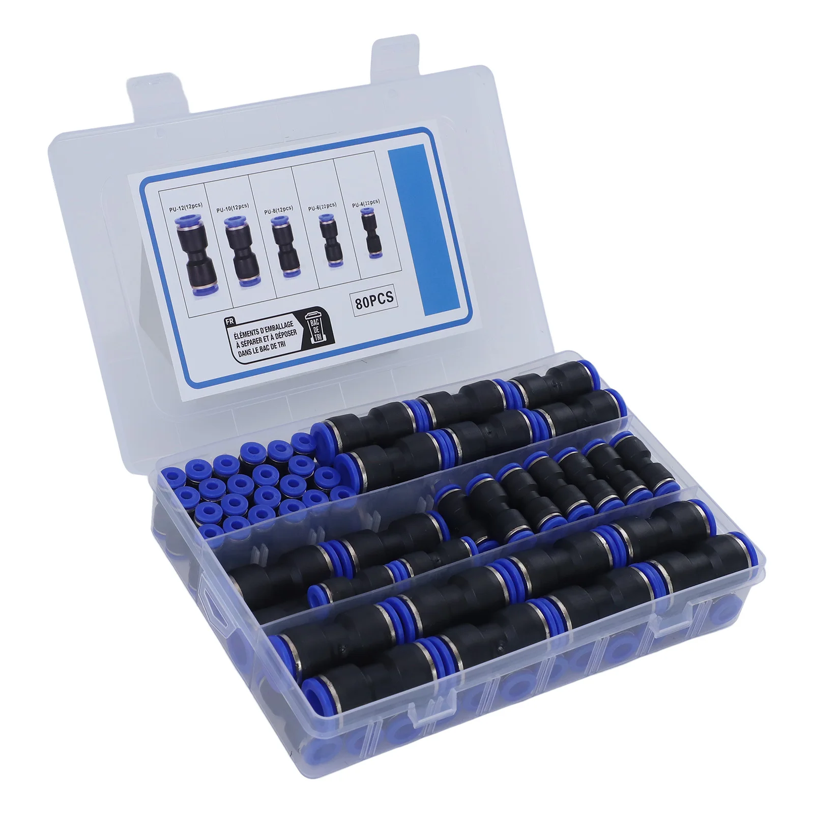Black, Blue Push Connectors Quick Connect Plastic Connectors Temperature Range 0-60 C Easy To Install Design Total 80 Pieces