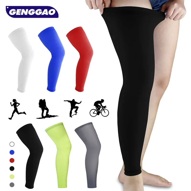 GENGGAO 1Pcs  Leg Sleeves Compression Full Leg Knee Calf Sleeves Warmers UV Protection for Men Women Youth Basketball