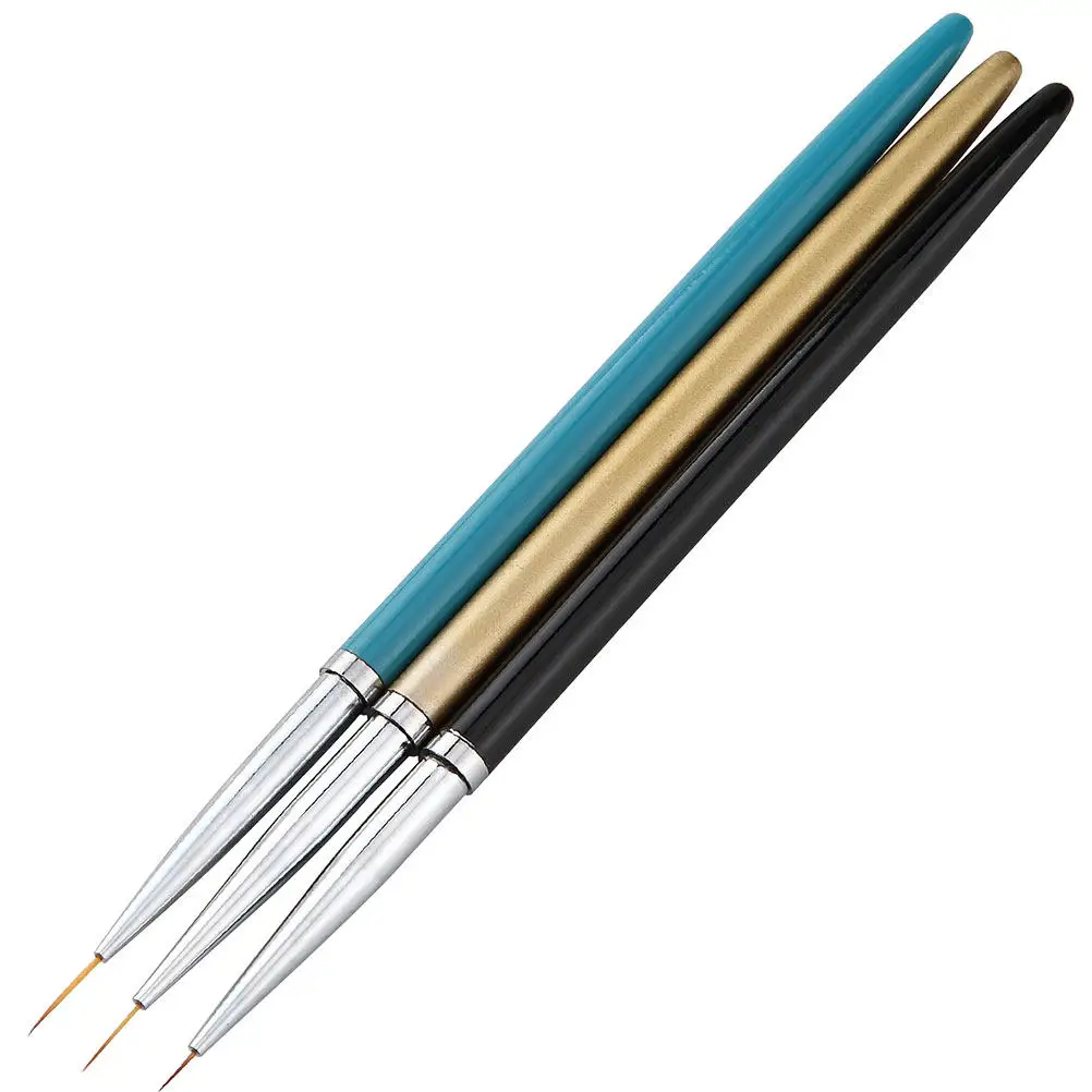 

3Pcs Golden Black Blue Nail Art Brushes Metal Handle Ultra Precise Thin Tip for Nail Polish Drawing DIY Manicure Detail Painting