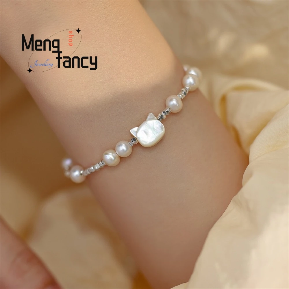 سوار فضي مكسور لؤلؤ المياه العذبة، سوار على شكل فراشة بيضاء لطيفة على شكل قطة لطيفة، سوار أنيق مجوهرات الأزياء الأكثر مبيعًا #3