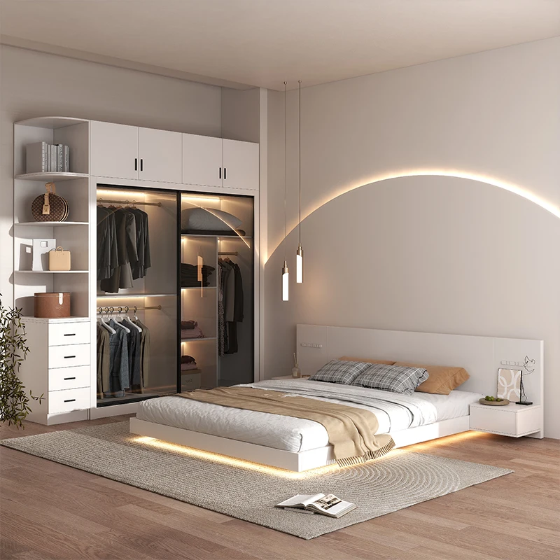 

!@New Design Floating Bed Frame Bedroom Furniture Solid Wood Floating Platform Frame