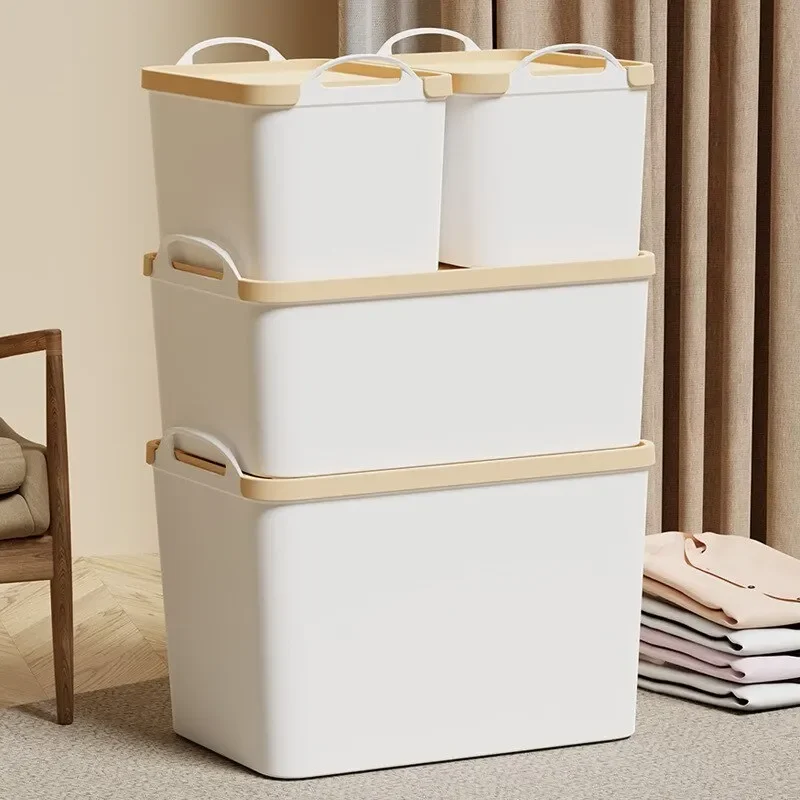 Stackable Storage Box Sundries Toy Storage Bins with Cover Clothes Storage Container Kitchen Wardrobe Desk Organizers Baskets