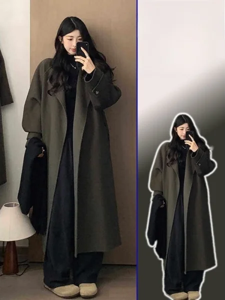 

Новое женское шерстяное пальто больших размеров в стиле Хепберн, весенняя корейская модель, средней длины, утепленное, с длинными рукавами