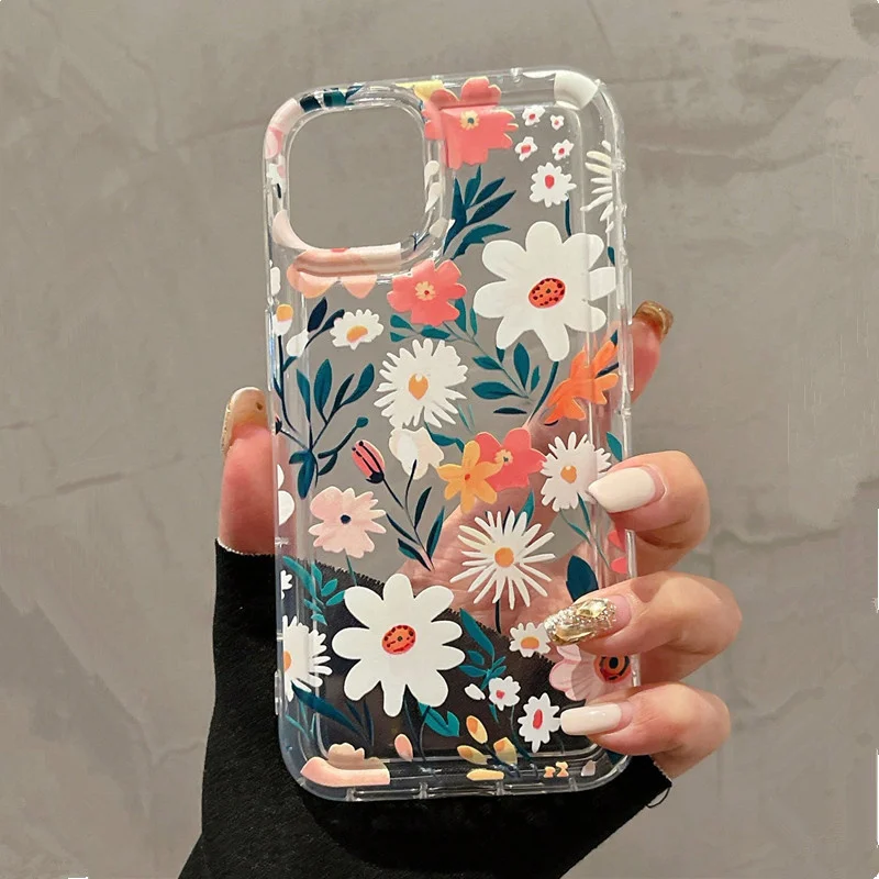 Summer Colorful Flower Clear Phone Case for OPPO Reno 7Z 8T 5 6 6Z 7 8 8T 10 Pro Plus F9 F11 4G 5G Airbag Shockproof Cover